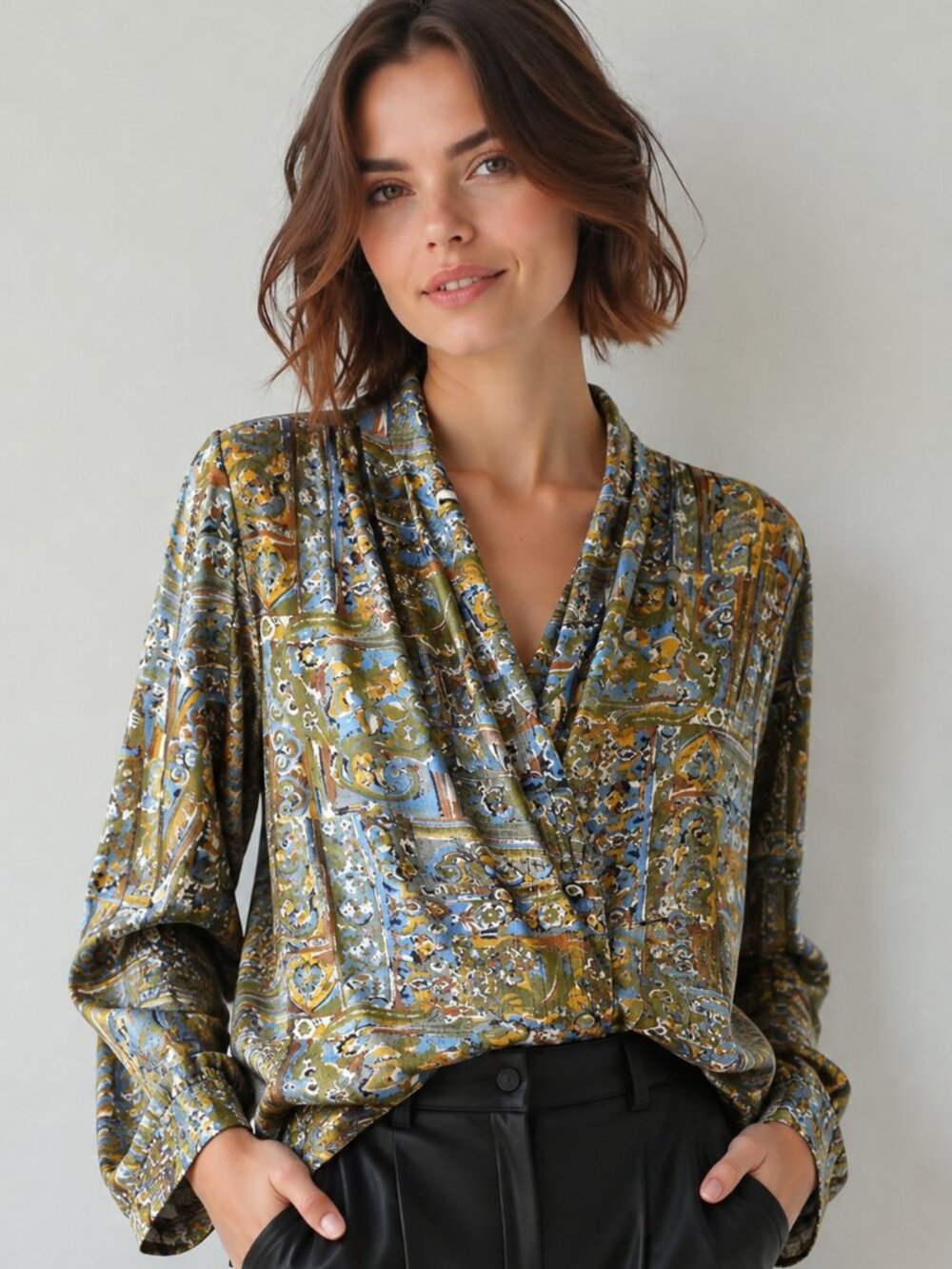 Vintage Della Spiga double breasted, paisley print blouse